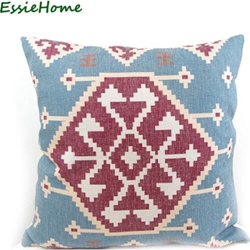 ESSIE HOME Blue Antique Cotton Linen Kilim Pattern Pattern Modern Decor Pillow Case Cushion Cover Throw Digital Print