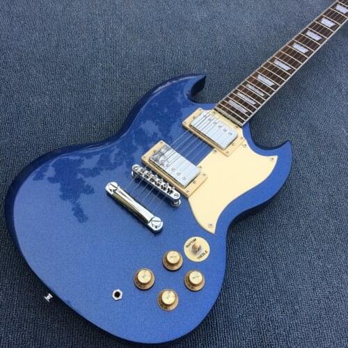 Rosewood fingerboard electric guitar in Metallic blue, chrome-plated hardware,Solid mahogany body electric guitar,Free shipping
