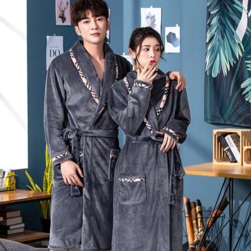 Lovers Robe Autumn And Winter Coral Flannel Cardigan Oversize Home Wear Men And Women Flannel Bathrobe Lounge Negligee Халат