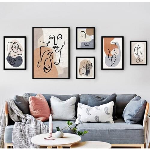 Canvas Painting Wall Pictures For Living Room Decor Abstract Line Color Block Body Art Nordic Posters And Prints Wall Art