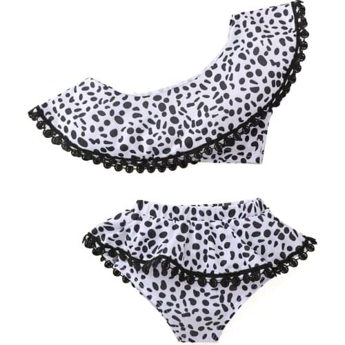 Babys Two Piece Swimwear Set, Off Shoulder Crop Tops High Waist Triangle Crotch Swimming Trunks 6M-3T