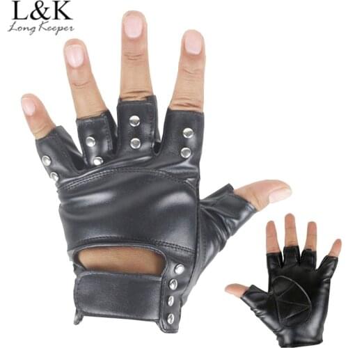 Long Keeper New Arrival Leather Gloves Men Women Metal Rivets for Dance Party Show Sport Fitness Work Out Cycling Bicycle Luvas