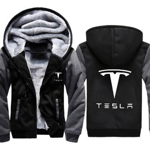 Hoodies Men Tesla Car Logo Print Jacket Mens Hoodies Casual Winter Thicken Warm Fleece cotton Zipper Raglan Coat Male Tracksuits