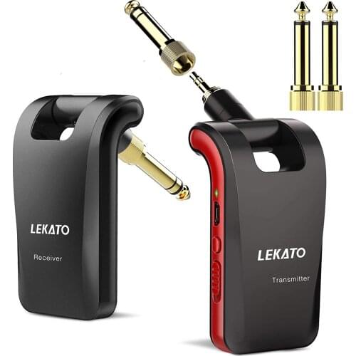 LEKATO WS-60 Wireless Guitar System 2.4GHz Wireless Guitar Transmitter Receiver Stereo 2 in 1 Plugs 6 Channels Guitar Wireless