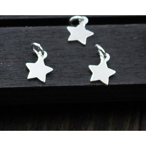 2pcs Small Silver Tone Glossy Stars Charms 100% 925 Sterling Silver Fancy Bracelets Drop Pendants DIY Jewelry Making Accessories