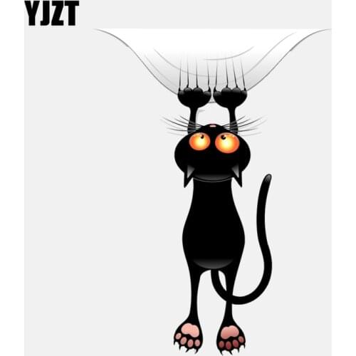 YJZT 12.3CM*16.1CM Window Decoration Black Cat Catches Down Decal PVC Car Sticker 11-00965