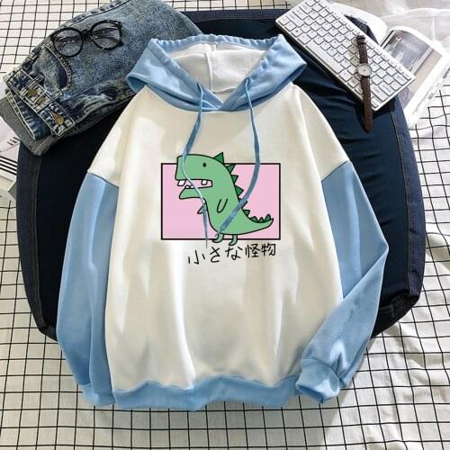 Essentials Dinosaur Hoodie Oversized Women Fashion Stitching Cute Velvet Long-sleeve Hooded Sweatshirt Top Polerones De Mujer