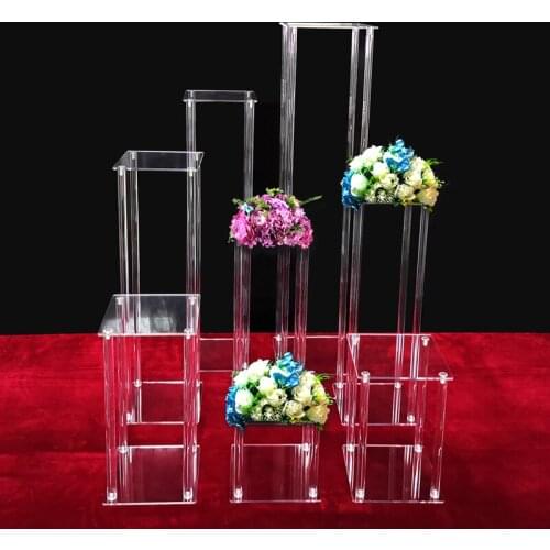 Clear Acrylic Floor Vase Flower Stand With Mirror Base, Wedding Column Geometric Centerpiece Vases Home Decoration