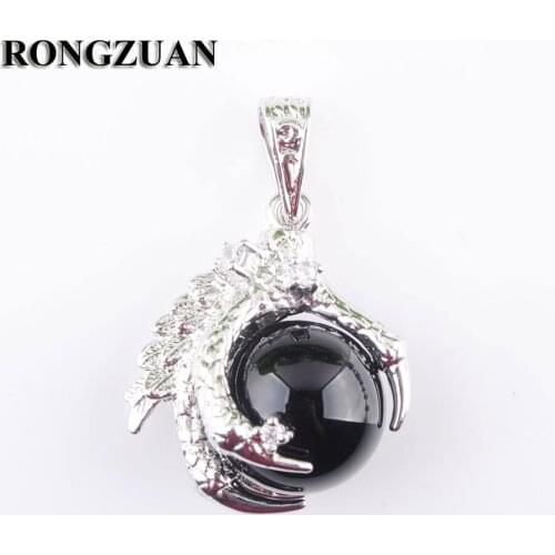 RONGZUAN Natural Black Agates Gem Stone Round Ball Bead Dragon Claw Crystal Pendant Necklace 18" Chain Jewelry TN3112