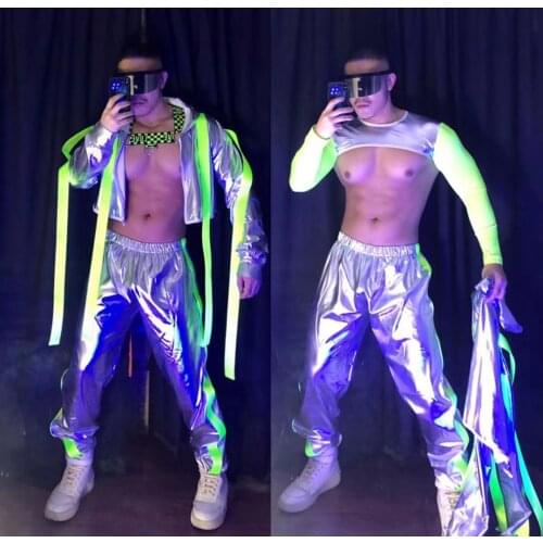 Nightclub Stage Costume For Men Future Technology Sense Patent Leather Suit Gogo Dancewear Party Festival Rave Outfit VDB4033