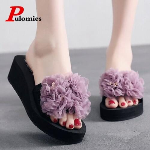 PULOMIES Summer Women Slippers Platform Clogs Flip Flops Outdoor Garden Shoes Female Pool Sandals Bathroom Mules Beach Slippers