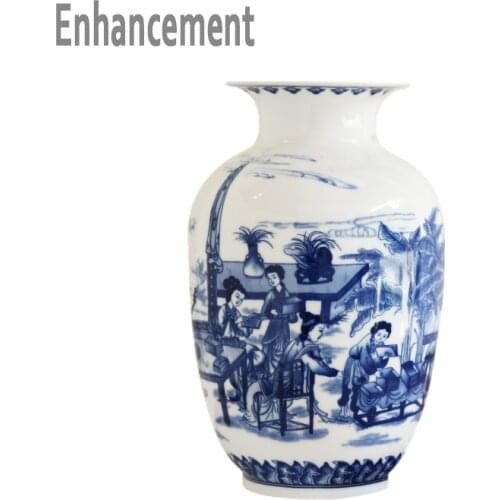 Blue and White Ceramic Vase Design Porcelain Flower Ancient Chinese Figure Story Pattern Vase Handmade Jingdezhen Flower Vases