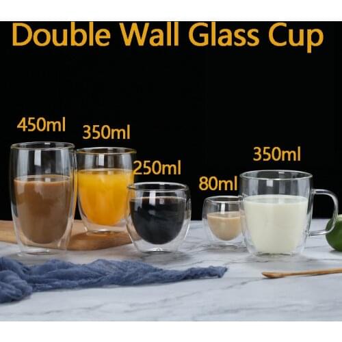 Double Wall Glass Clear Handmade Heat Resistant Tea Drink Cups Healthy Drink Mug Coffee Cups Insulated Shot Glass
