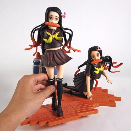 Anime Demon Slayer Standing Kimetsu No Yaiba Kneeling Kamado Nezuko School Uniform Ver. PVC Action Figure Model Toy T30
