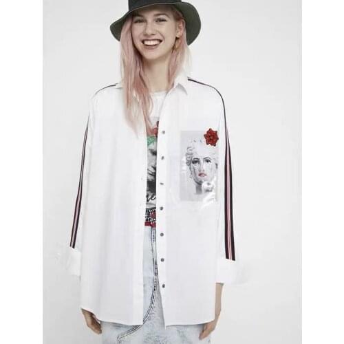 Spanish European and American style spring white embroidery loose medium long shirt