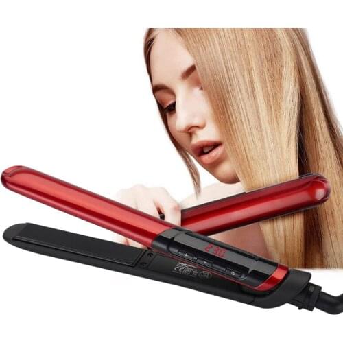 Heating Flat Iron Hair Straightener 2 In 1 Curler Professional Temperature Adjustment Curling Straightening With LED Digital