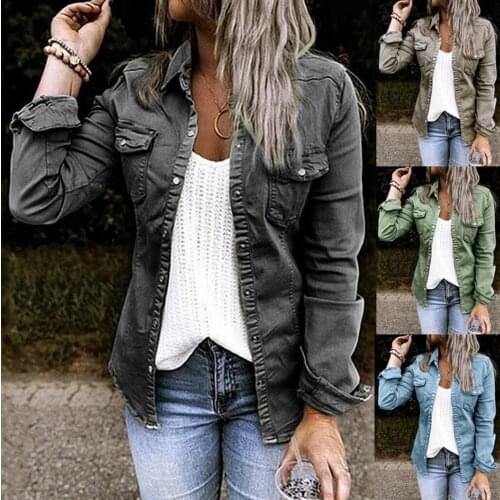 Womens denim shirt jacket mid-length ripped denim shirt jacket Shirt Summerow Lace Up Polka Dot Female Ruffle shirts womens sex