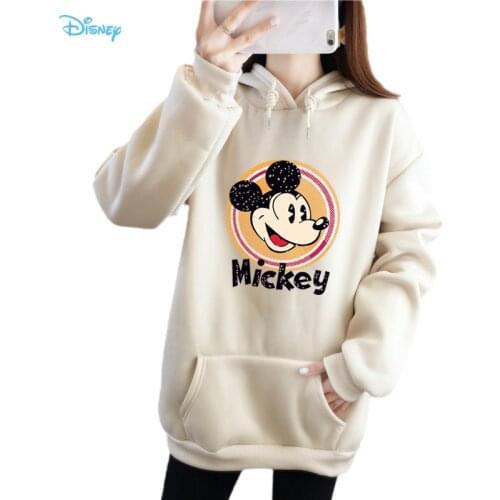 Fleece Thick Warm Disney Mickey Hooded Sweatshirt for Women Autumn Winter 2021 New Korean Fashion Crewneck Sweatshirt Haut Femme
