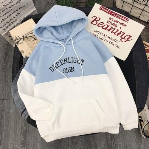 Plus velvet thick warm pullover womens casual wild letter printing hooded stitching female students hooded sweatshirt college