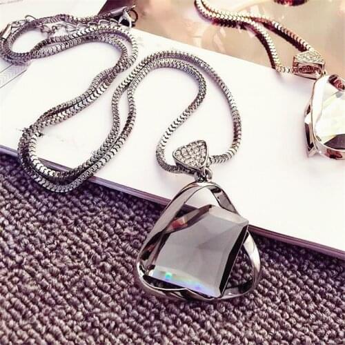 XIAO YOUNG Simple Geometric Crystal Long Necklace Women Fashion Jewelry Classic Sweater Necklaces & Pendants Cute Gift