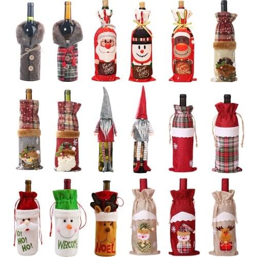 1Pcs Christmas Wine Bottle Cover Snowman Santa Claus Elk Red Wine Bottle Clothes Home New Year Xmas Ornament 2021