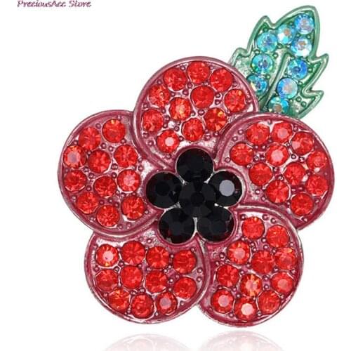 1PC Poppy Vintage Brooch Red Crystal Flower Badge Pins Poppies Broach Jewelry 4.5cm*5.5cm/1.8in*2.2in Rhinestone Beetle Brooches