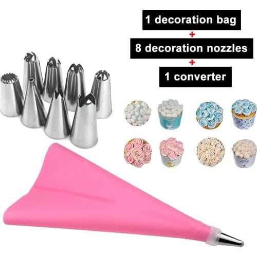 10 PCS/Set Silicone Kitchen Accessories Icing Piping Cream Pastry Bag + 8 Stainless Steel NozzleDIY Cake Dessert Decorators
