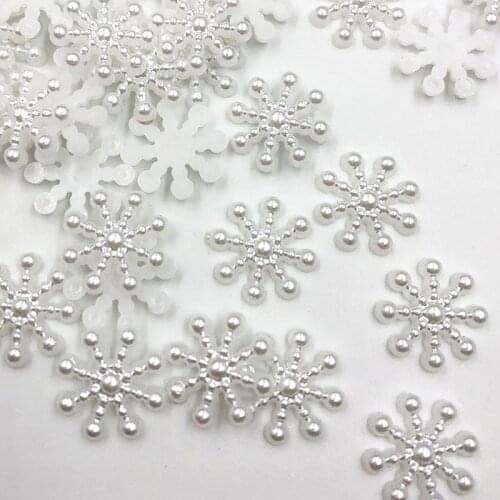 100pcs 14MM White color Pearl Resin Snowflake Flatbacks Embellishments DIY Phone Christmas Decorations Scrapbooking Crafts