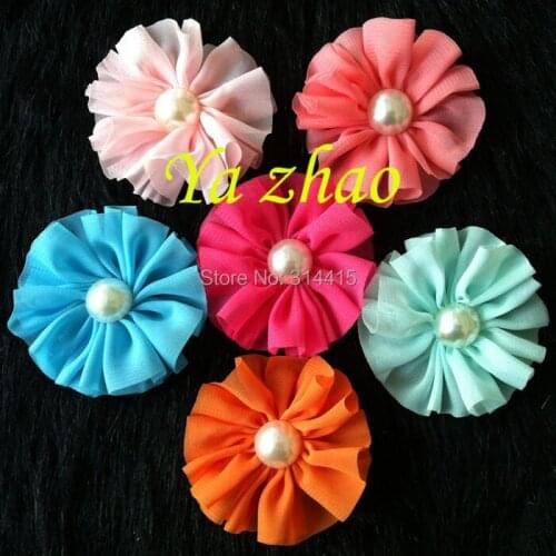 2.5" Ballerina Chiffon Pearlhair Flower,children hair accessory, 80pcs/lot, 16 color in stock, free shipping