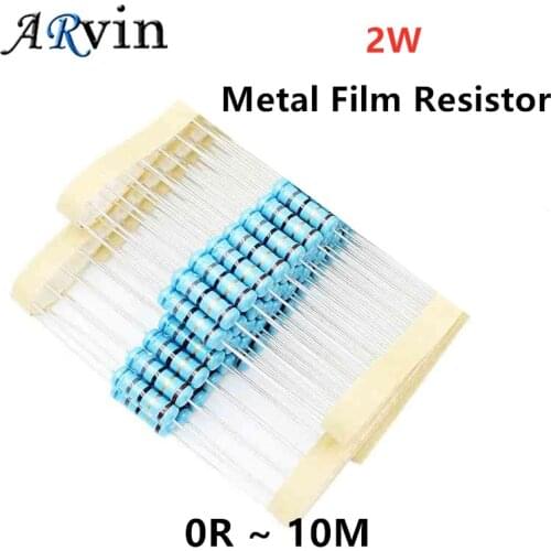 20Pcs 2W Metal Film Resistor 1% 1R ~ 1M 2.2R 4.7R 10R 22R 47R 68R 100R 220R 470R 1K 10K 100K 1M 2.2 4.7 22 47 100 220 470 ohm