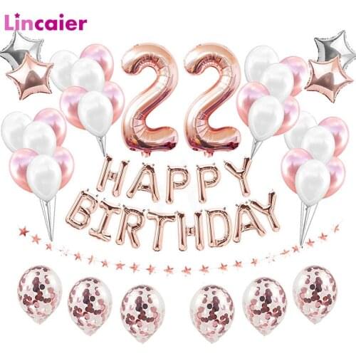 38pcs Number 22 Birthday Balloons 22th Happy Birthday 22 Years Old Party Decorations Rose Gold Pink Silver Man Woman Supplies