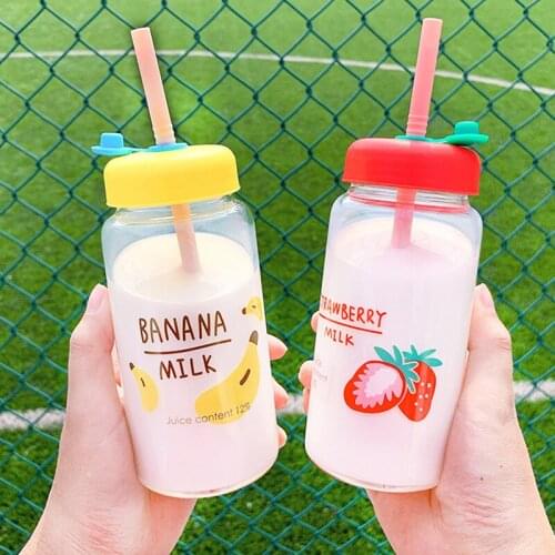 380ML Korean Literary Glass Water Cup Portable Cute Straw Water Mugs Filtered Straw Tea Cup Ladies Lemonade Cup Flower Tea Mug