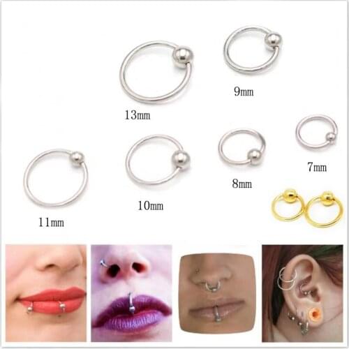 925 Sterling Silver Golden/Gold color Ball Beads Nose Ring/Ear Hoop/Lip/Nipple/Eyebrow/Navel Rings Piercing Body Jewelry