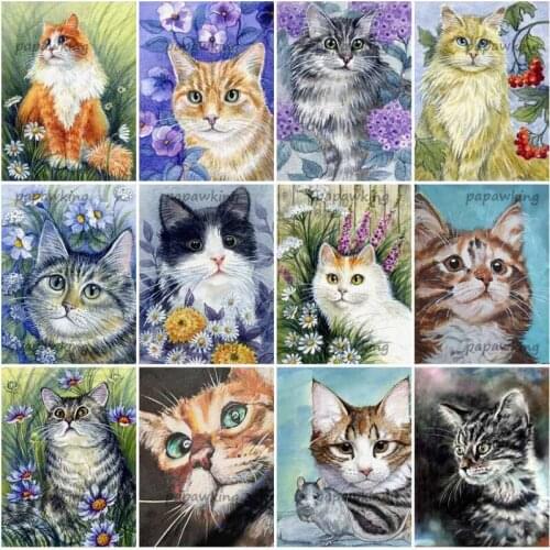 Diamond Painting Cat and Flower 5D Handcraft Full Drill Embroidery Cross Stitch Diy Mosaic Rhinestones Kit Gifts Home Decoration