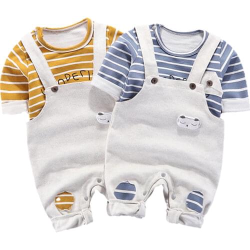 Childrens Clothing 2021 Spring Autumn New Baby Boy Set Baby Girl Long-sleeve Striped Bottoming Shirt Overalls 2pce Kids Clothes