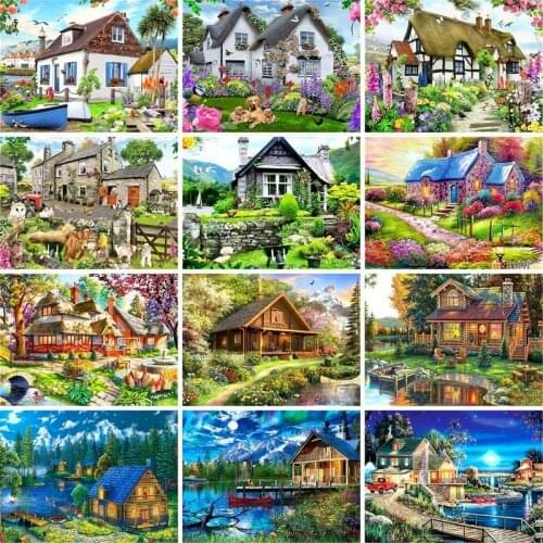 GATYZTORY 60x75cm Painting By Numbers Frameless Country Cottage Paint By Numbers On Canvas DIY Number Painting Scenery Home Deco