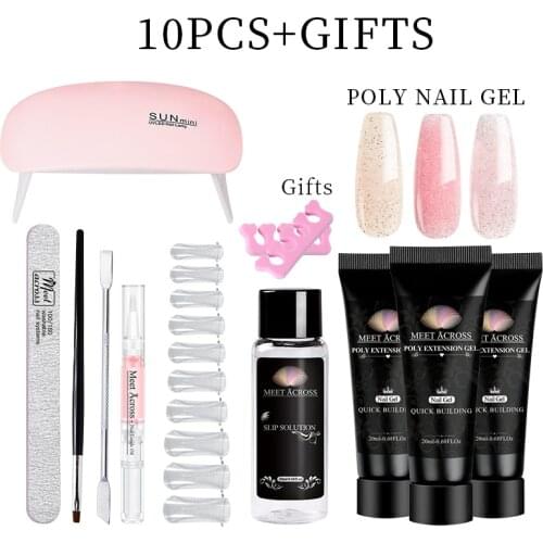 MEET ACROSS Nail Extension Gel Nail Kit For Manicure Set Acrylic Solution UV/LED Builder Nail Gel Polish For Nail Art Design