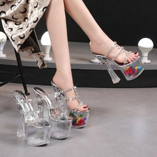 HOKSVZY 18 Cm 20 Cm Transparent Sexy Waterproof Platform Sandals Nightclub Super High Heel Crystal Woman Shoes High Heels LFD