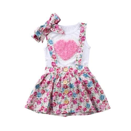 CA 3PCS Floral Baby Girl Three-dimensional Love Outfits Clothes T-shirt Top Pants/ Skirts Hairband Family Matching Sister Sets