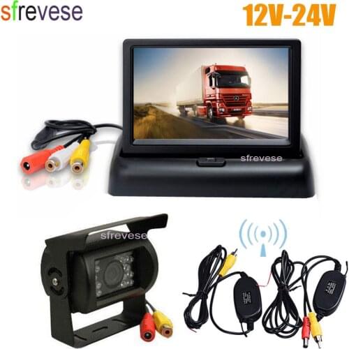 4.3" LCD Foldable Monitor Car Rear View Kit + Wireless 18 LED IR Night Vision Car Reversing Backup Camera System 12V-24V
