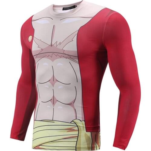 3D Print Compression Men Long Sleeve T-shirt Gym Running Biking Wear Luffy One Piece Yellow Funny Cosplay Clothing
