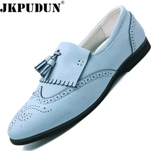 Tassel Leather Brogue Shoes Men Loafers Breathable Casual Men Dress Shoes Slip on Elegant Party Shoes Moccasins Plus Size 38-48