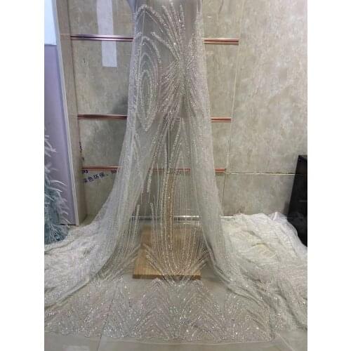 Latest African Lace Fabric J-318684 High Quality Sequins with beads Lace Fabrics Embroidery French Nigerian Tulle Lace Fabrics