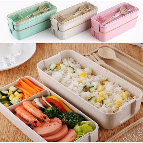 750ml Healthy Material 2 Layer Lunch Box Wheat Straw Bento Boxes Microwave Dinnerware Food Storage Container Lunchbox Organizer