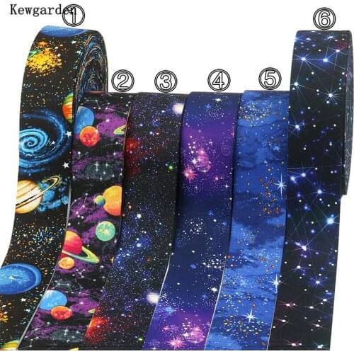 Kewgarden DIY Hair Bow Accessories Print Starry sky Layering Cloth Fabric Ribbon 2" 1" 50 25 10 mm Handmade Tape 10 Meters