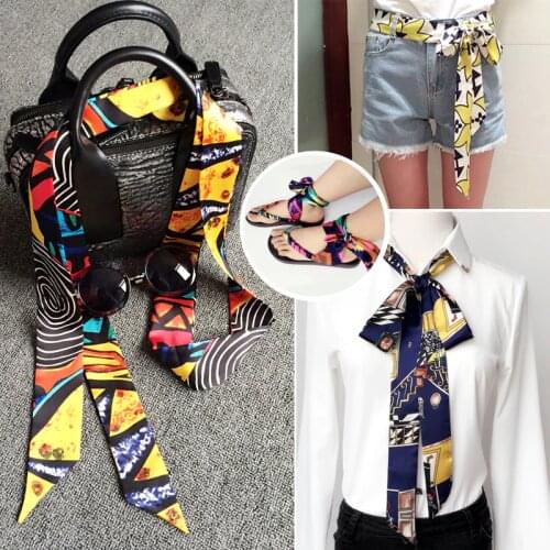 Japanese Narrow Long Silk Scarf for women New Design Printed Fashion Head Scarf Brand Small Tie Bag Skinny Constellation Scarf