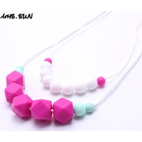 MHS.SUN Fashion breast-feeding women silicone necklace 100% food grade silicone teething beads chain safety nursing infant baby