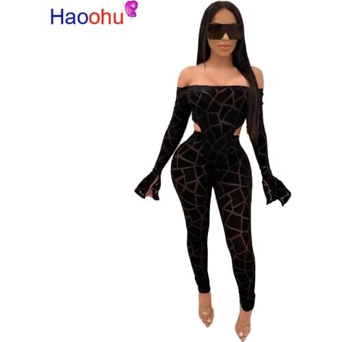 Fashion Print Flare Long Sleeve Bodysuit +Skinny Pants Tracksuit Sexy Slash Neck Night Club Two Piece Set Christmas Outfits