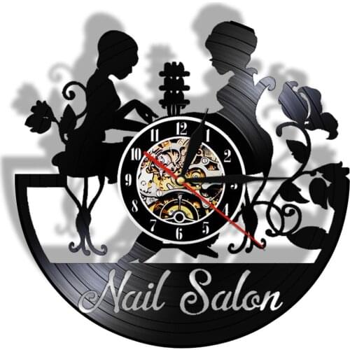 Polish Manicure Pedicure Wall Clock Nail Salon Master Vinyl Album Record Longplay Wall Clock Nail Technician Beauty Salon Clock
