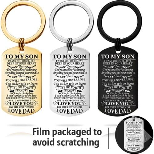 Stainless Steel Dog Tag Key Chains TO MY SON Gift from Dad Mom Inspirational Encourage Jewelry Men Woman Keychain